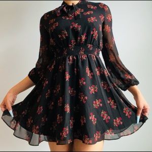 Floral Neck-Tie Dress